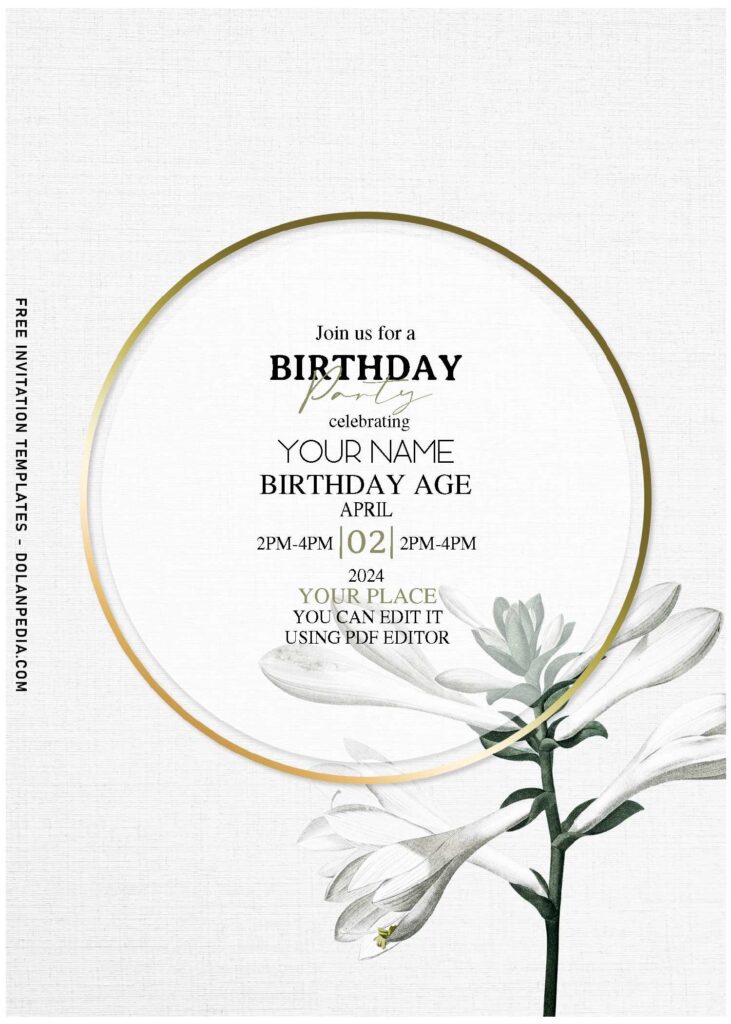 (Free Editable PDF) Modern Gold & Floral Birthday Invitation Templates with white magnolia