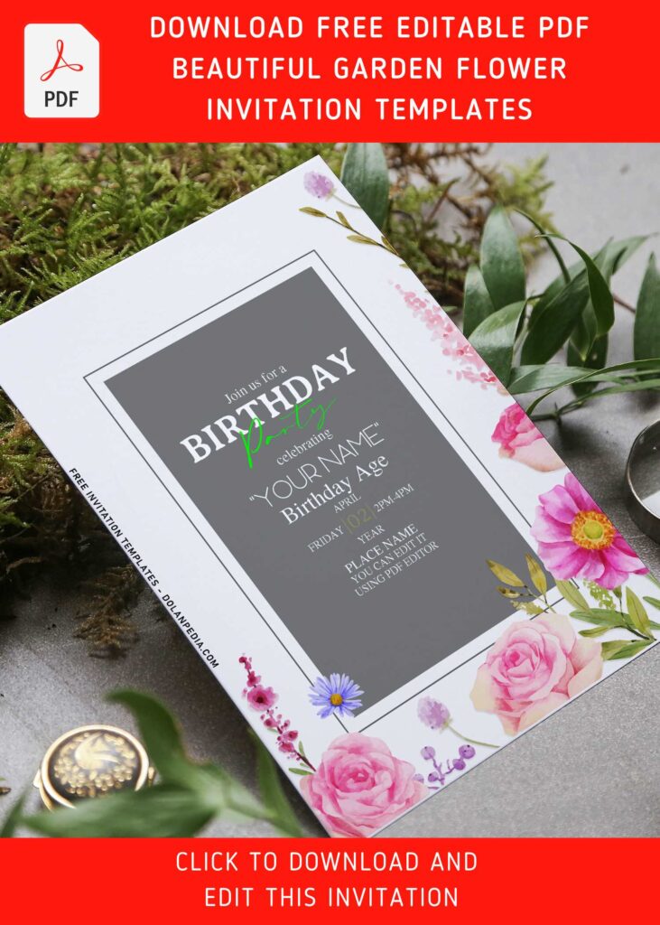 (Free Editable PDF) Beautiful Garden Daisy Flower Invitation Templates with gold frame