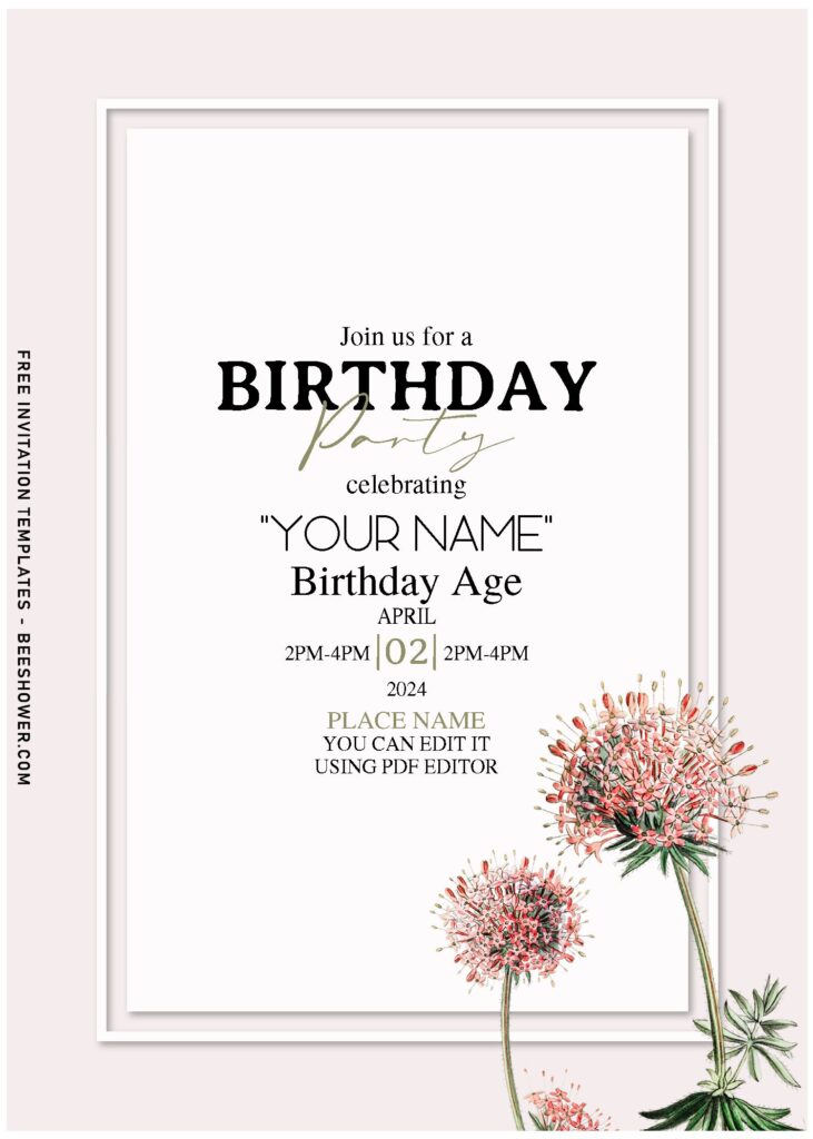 (Free Editable PDF) Classy White Allium And Lily Birthday Invitation Templates with classy background