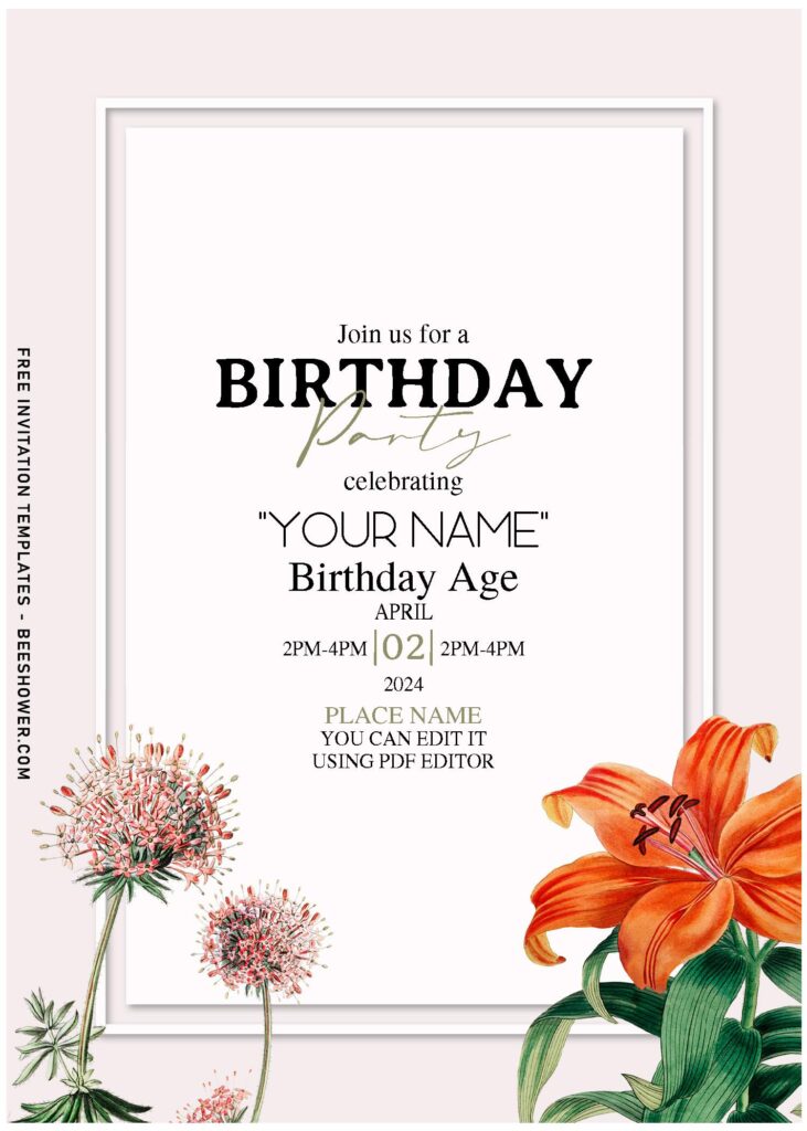(Free Editable PDF) Classy White Allium And Lily Birthday Invitation Templates