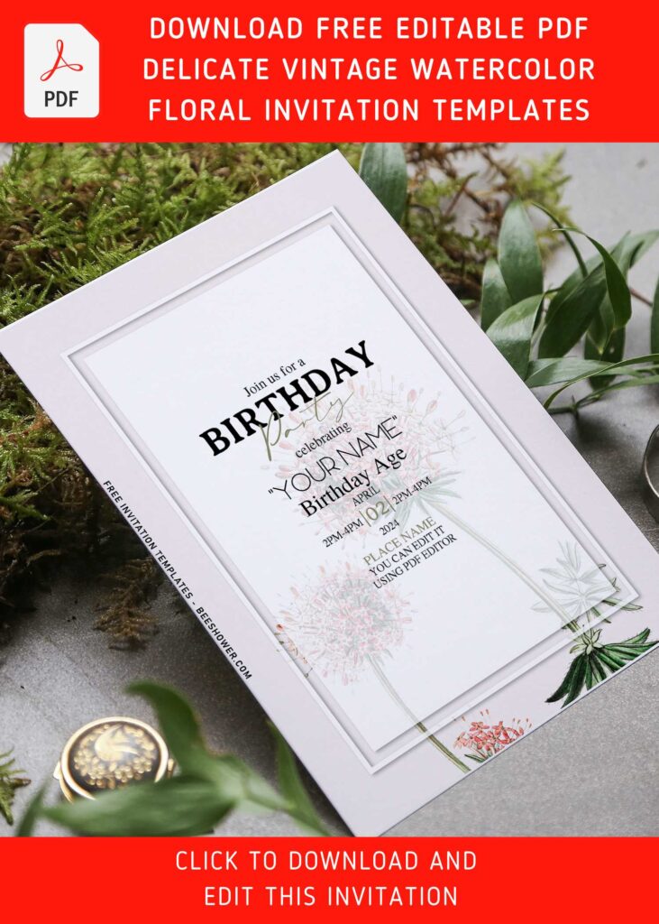 (Free Editable PDF) Classy White Allium And Lily Birthday Invitation Templates with elegant text