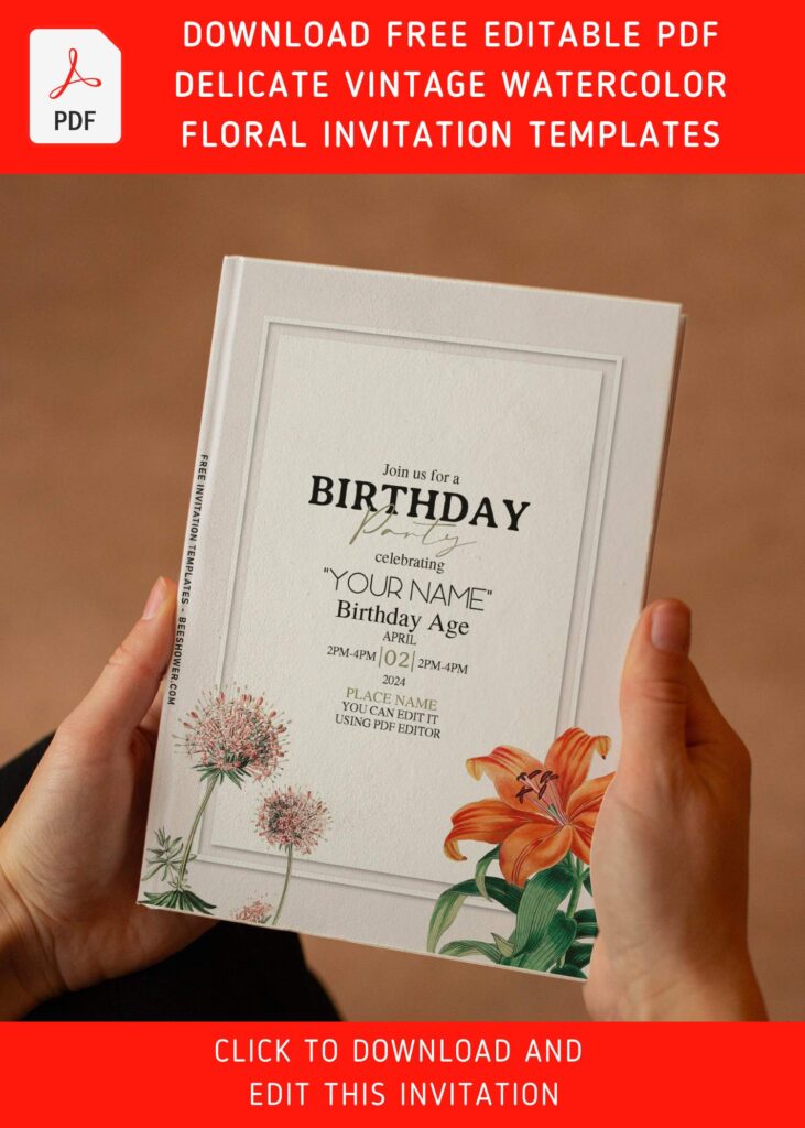 (Free Editable PDF) Classy White Allium And Lily Birthday Invitation Templates with white Allium flower