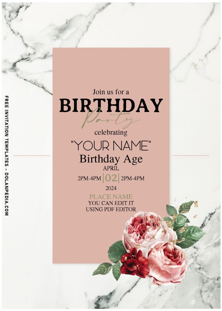 (Free Editable PDF) Breathtaking White Marble And Rose Birthday Invitation Templates with garden roses