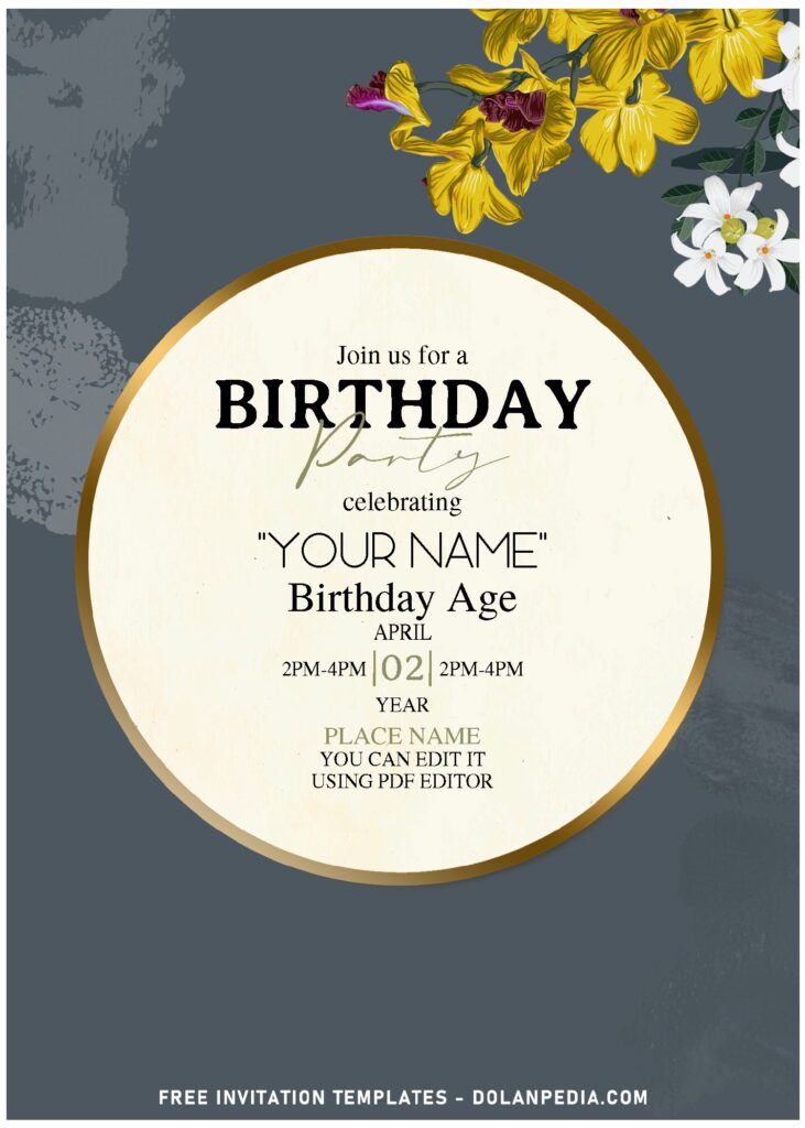(Free Editable PDF) Watercolor Daffodil And Daisy Birthday Invitation Templates with stunning gold text frame