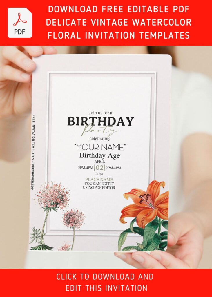 (Free Editable PDF) Classy White Allium And Lily Birthday Invitation Templates with gorgeous vibrant lily