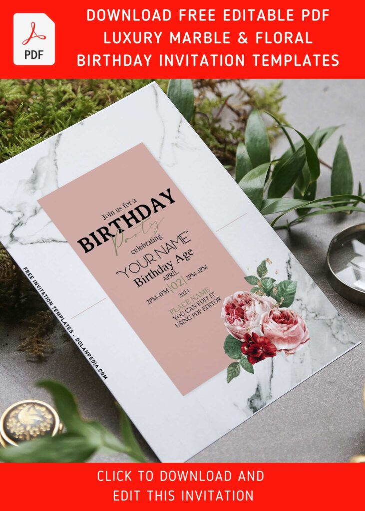 (Free Editable PDF) Breathtaking White Marble And Rose Birthday Invitation Templates with elegant script