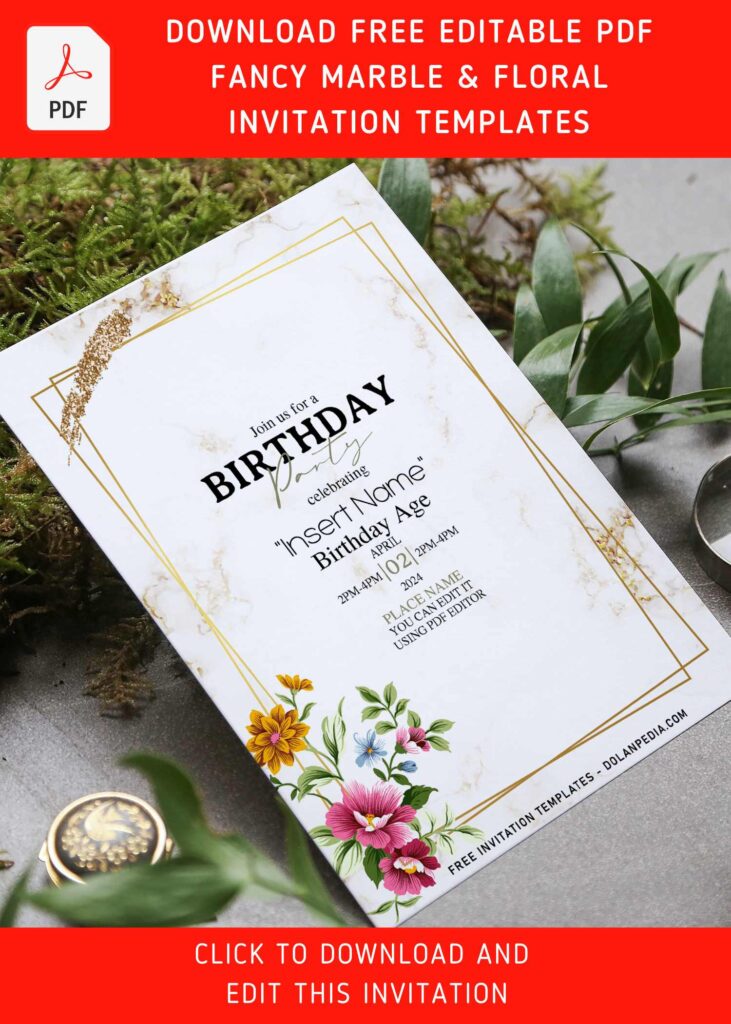 (Free Editable PDF) Splendid Floral On Marble Invitation Templates with 