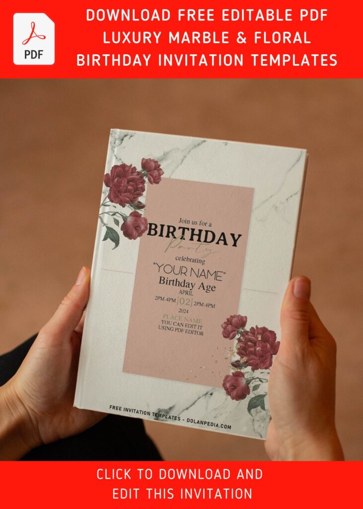 (Free Editable PDF) Breathtaking White Marble And Rose Birthday Invitation Templates with romantic red rose