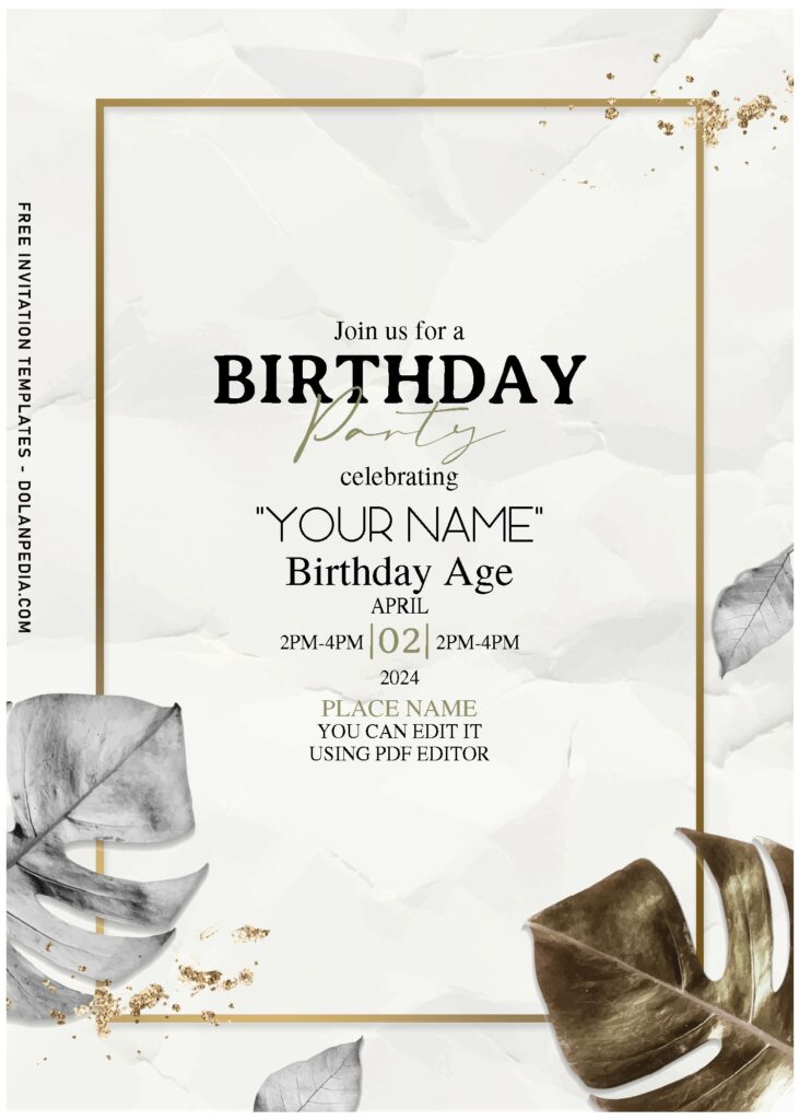 (Free Editable PDF) Sparkling Glittery Greenery Charm Birthday Invitation Templates with pristine white colored background