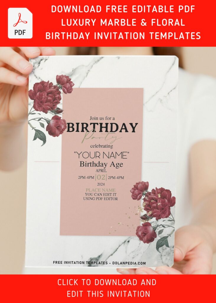 (Free Editable PDF) Breathtaking White Marble And Rose Birthday Invitation Templates with simple rectangle box design