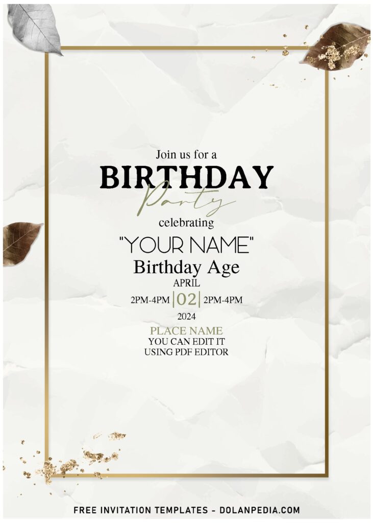 (Free Editable PDF) Sparkling Glittery Greenery Charm Birthday Invitation Templates with aesthetic paper like background