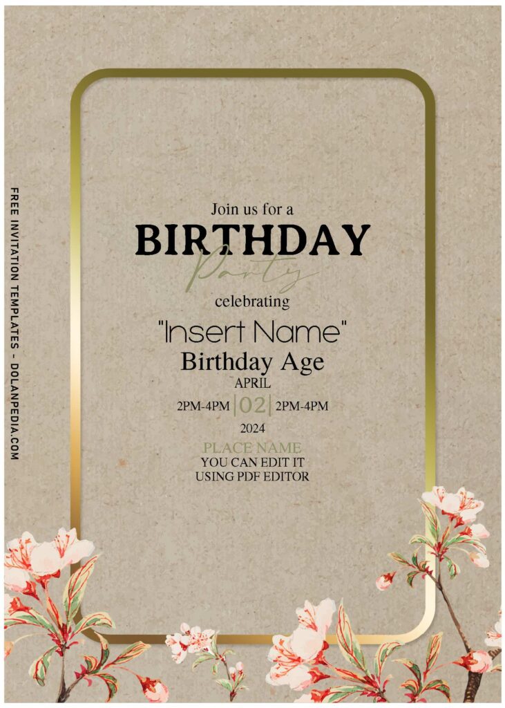 (Free Editable PDF) Rustic Watercolor Sakura Birthday Invitation Templates