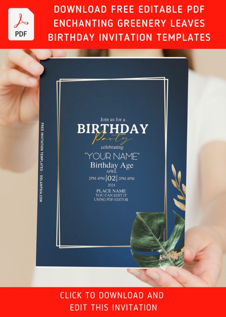 (Free Editable PDF) Enchanting Natural Greenery Birthday Invitation Templates with Philodendron leaf