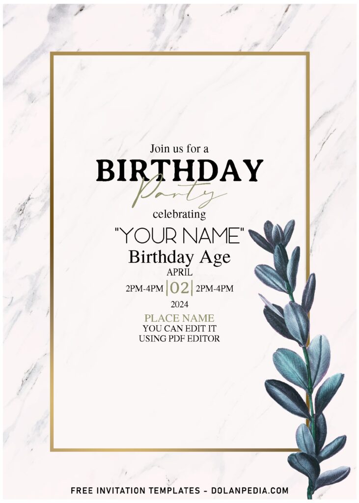 (Free Editable PDF) Modest Marble Foliage Sage And Ash Invitation Templates with stunning white marble foil background