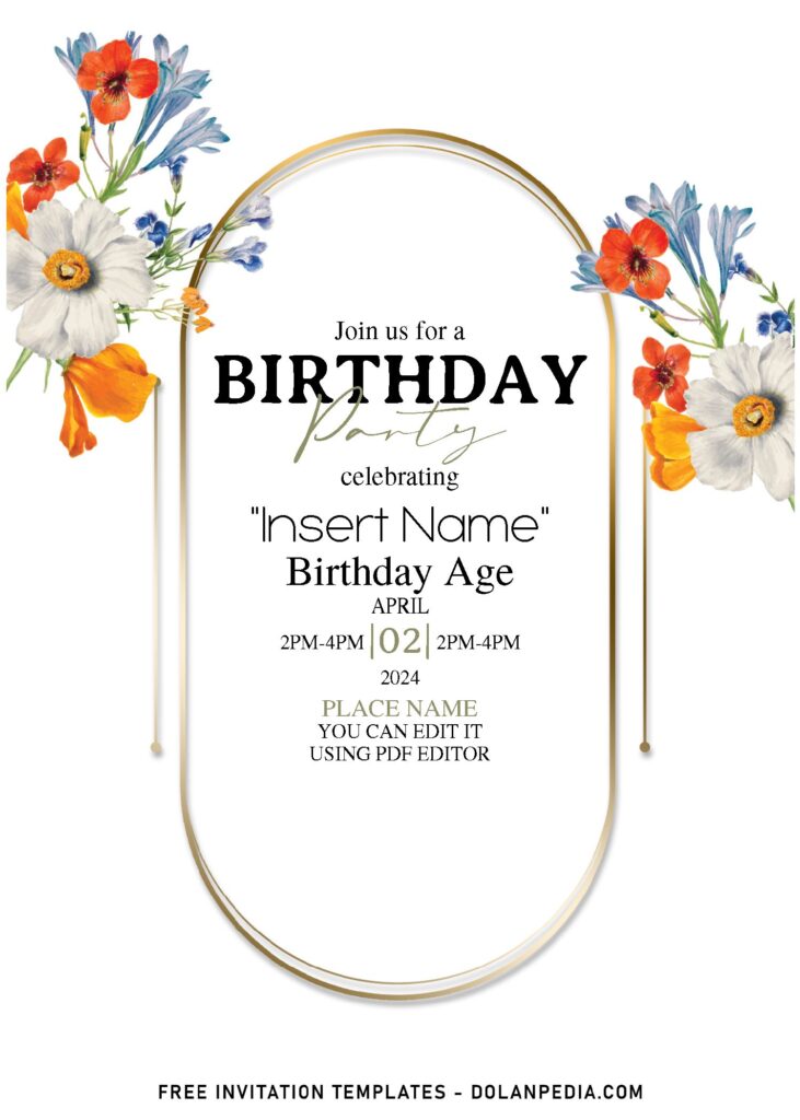 (Free Editable PDF) Rich Colorful Spring Flower Birthday Invitation Templates with enchanting white daisy
