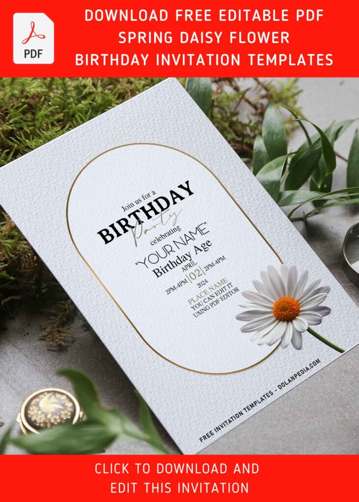 (Free Editable PDF) Spring Daisy Flower Birthday Invitation Templates with 