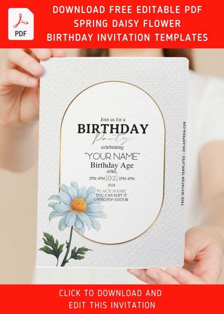 (Free Editable PDF) Spring Daisy Flower Birthday Invitation Templates with pristine white Daisy