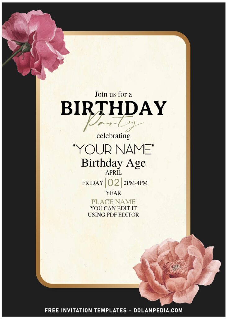 (Free Editable PDF) Elusive Moody Magnolia Floral Birthday Invitation Templates with blush pink roses and carnation