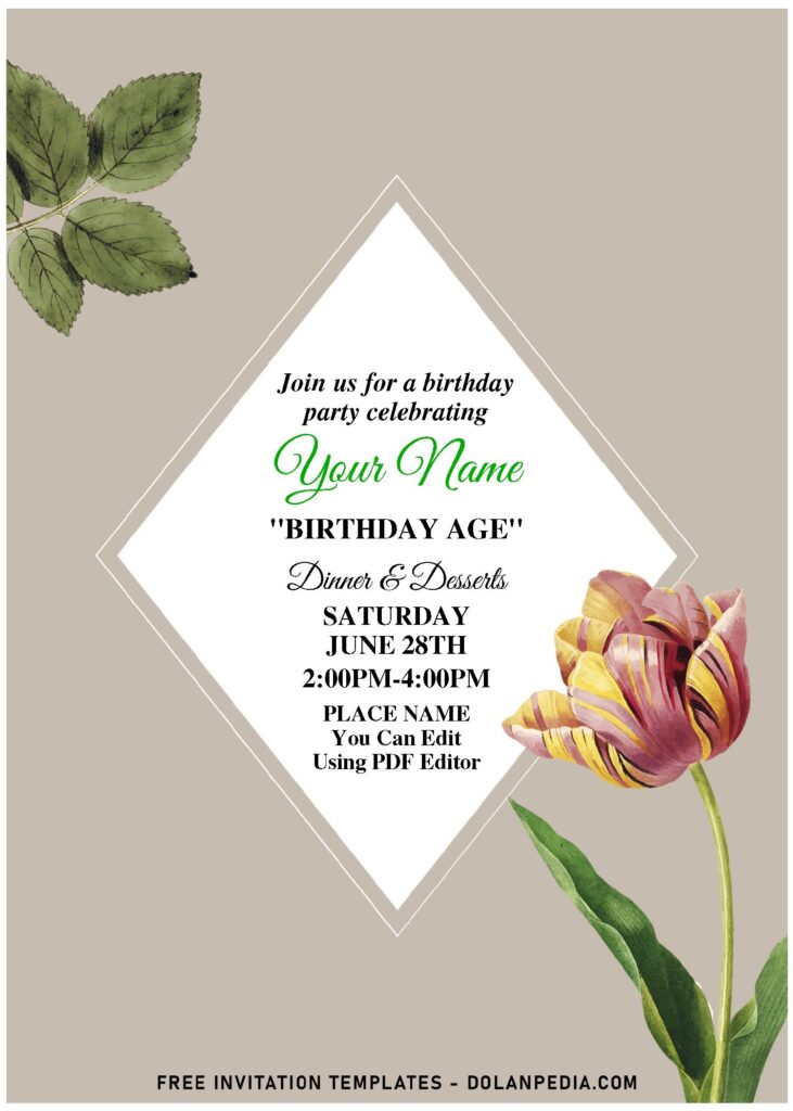 (Free Editable PDF) Whimsical Garden Poppy & Tulip Invitation Templates with editable text