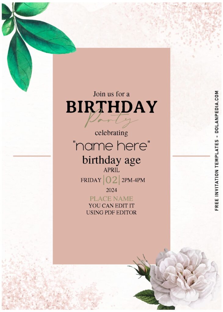 (Free Editable PDF) Modern Garden Peony And Protea Birthday Invitation Templates with elegant watercolor background