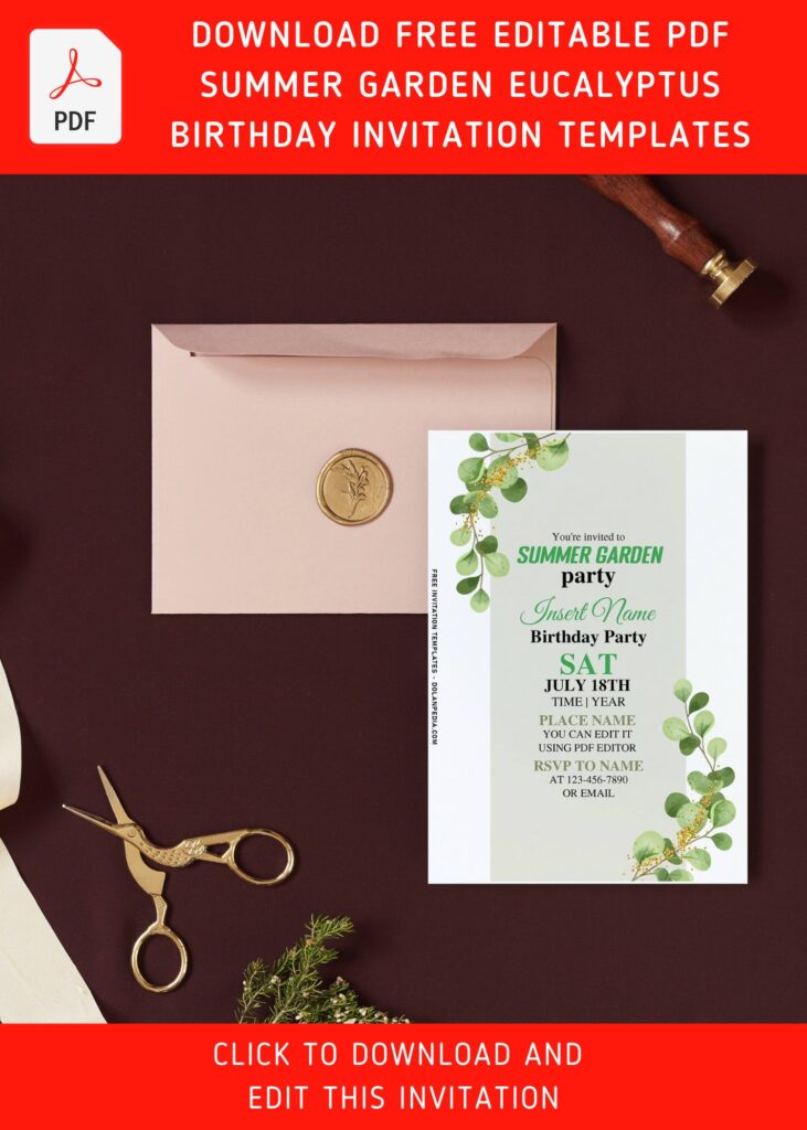 (Free Editable PDF) Summer Boho Garden Eucalyptus Soiree Invitation Templates with white background