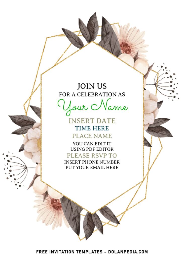 (Free Editable PDF) Modern Meets Floral Birthday Invitation Templates with modern blush white background