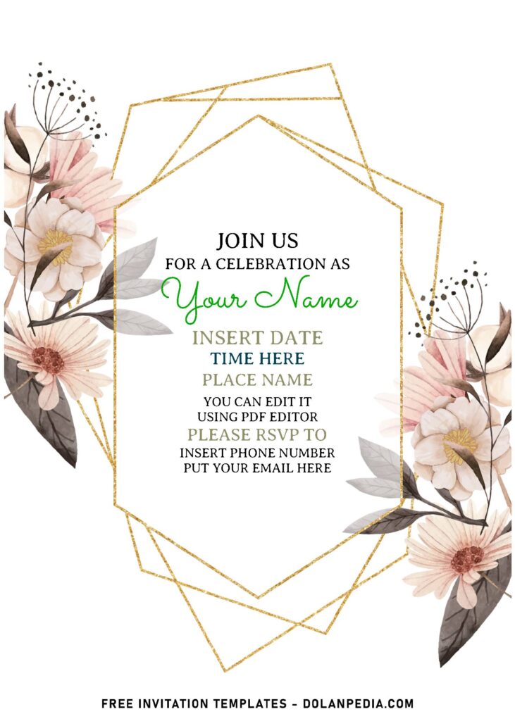(Free Editable PDF) Modern Meets Floral Birthday Invitation Templates with elegant script