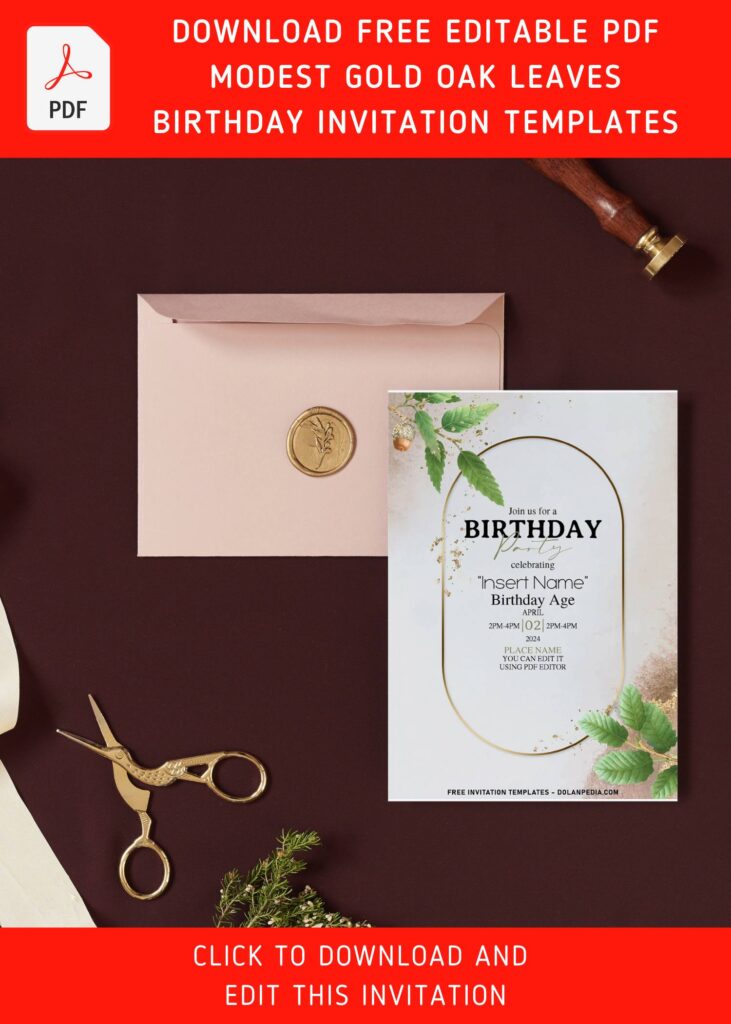 (Free Editable PDF) Sultry Gold & Greenery Apricot Birthday Invitation Templates with sparkling gold glitters