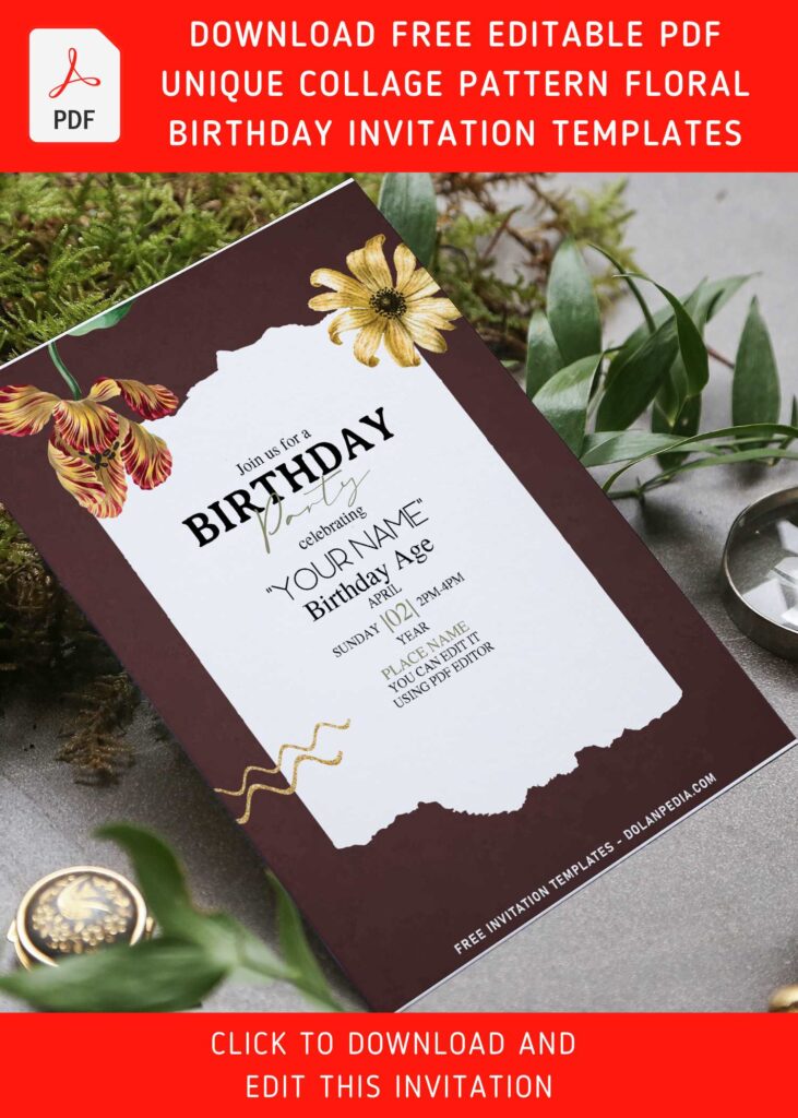 (Free Editable PDF) Unique Collage Summer Pattern Invitation Templates with bright sunflower