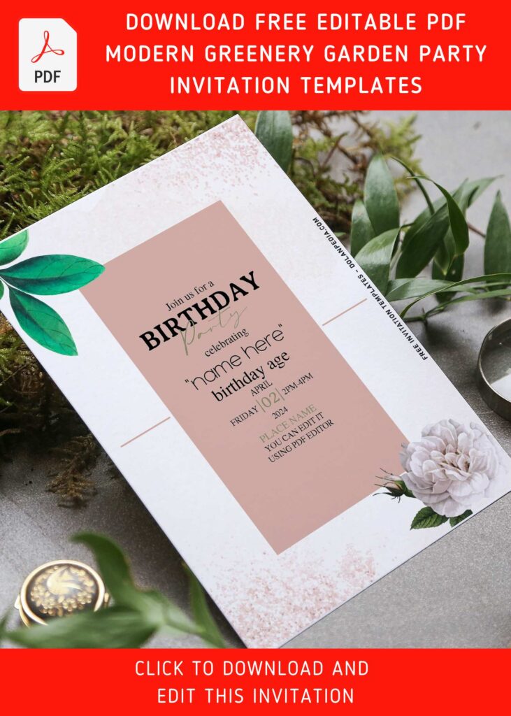 (Free Editable PDF) Modern Garden Peony And Protea Birthday Invitation Templates with pristine white peony