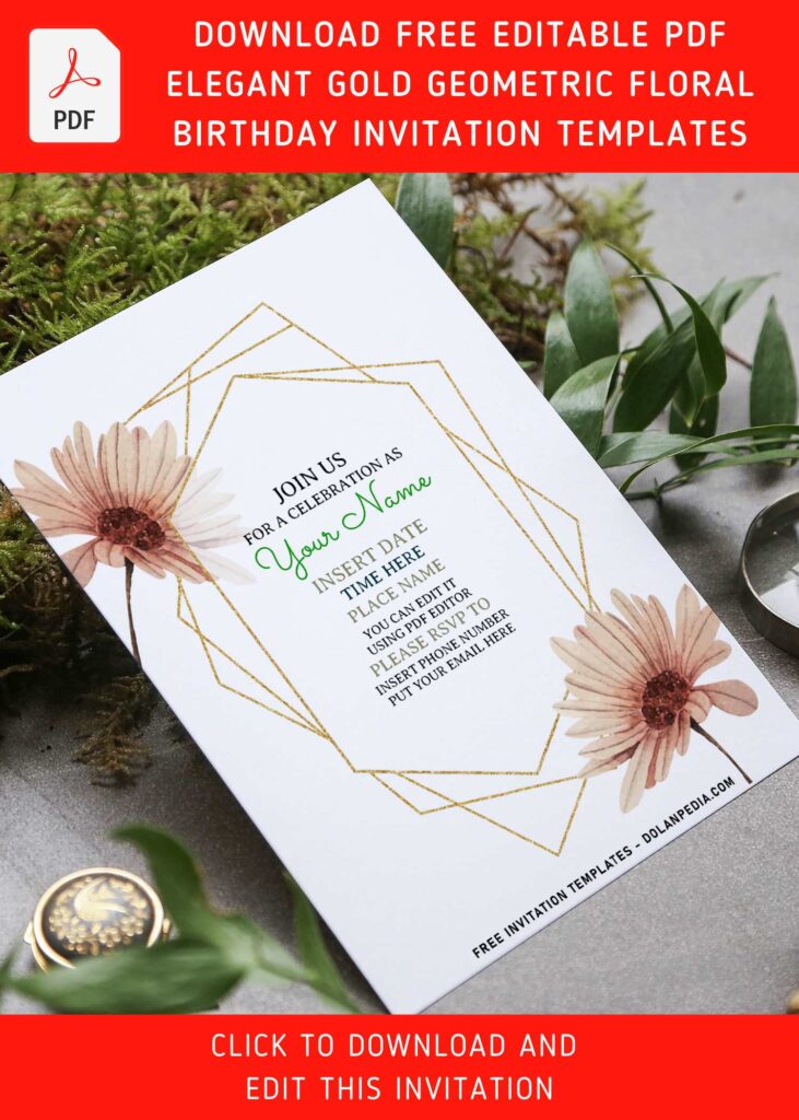 (Free Editable PDF) Modern Meets Floral Birthday Invitation Templates with beautiful daisy