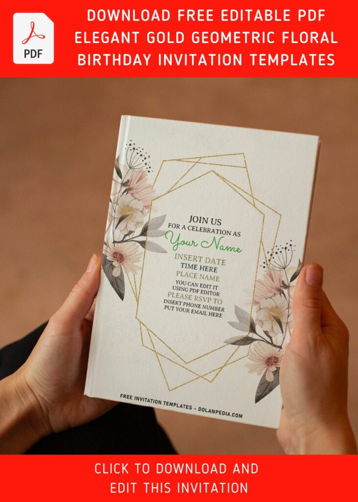 (Free Editable PDF) Modern Meets Floral Birthday Invitation Templates with floral lining
