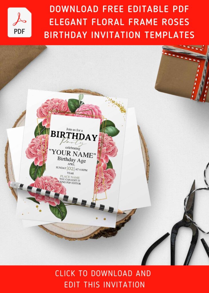 (Free Editable PDF) Celestial Pink Camellia Buds Birthday Invitation Templates with 