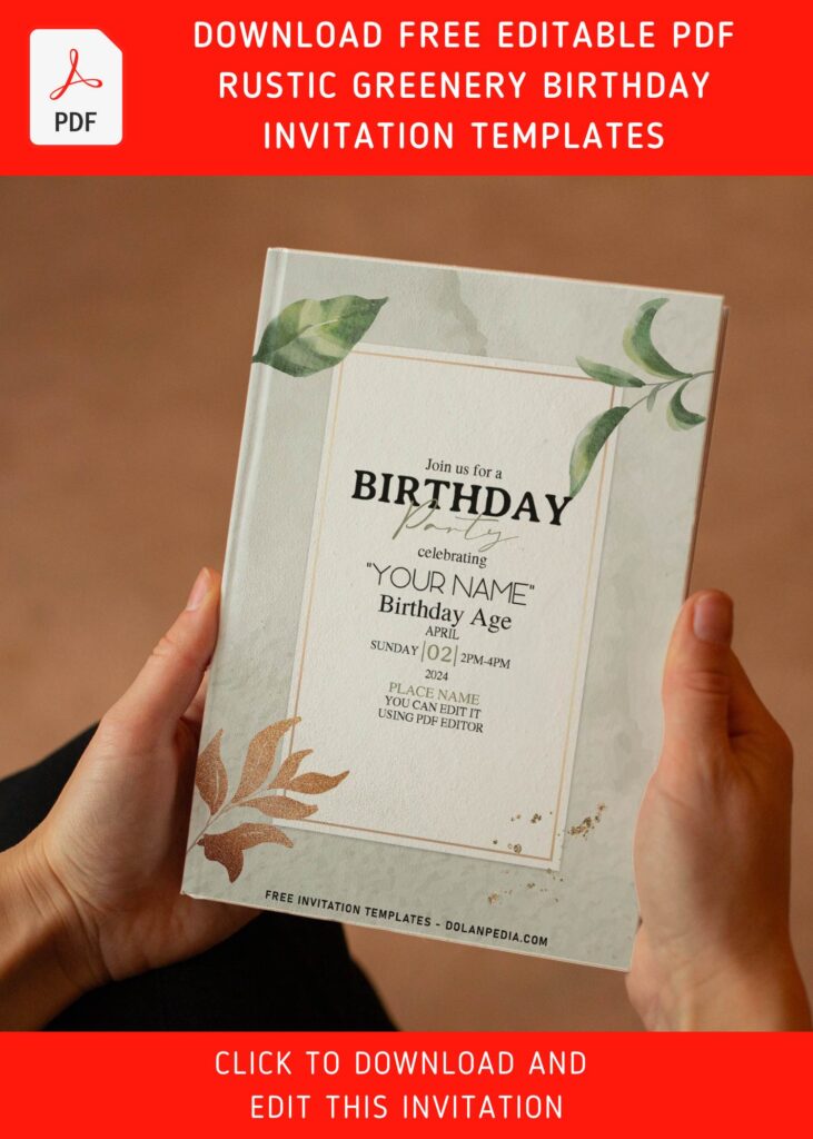 (Free Editable PDF) Sparkly Gold Rustic Greenery Birthday Invitation Templates with eucalyptus leaves
