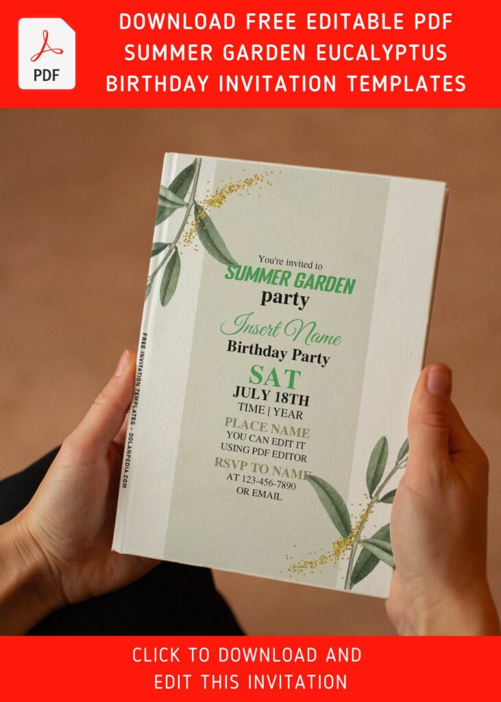 (Free Editable PDF) Summer Boho Garden Eucalyptus Soiree Invitation Templates with watercolor foliage