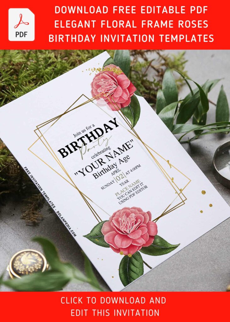 (Free Editable PDF) Celestial Pink Camellia Buds Birthday Invitation Templates with watercolor camellia