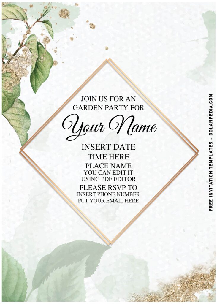 (Free Editable PDF) Letterpress Style Greenery & Gold Invitation Templates with pristine white & gold background