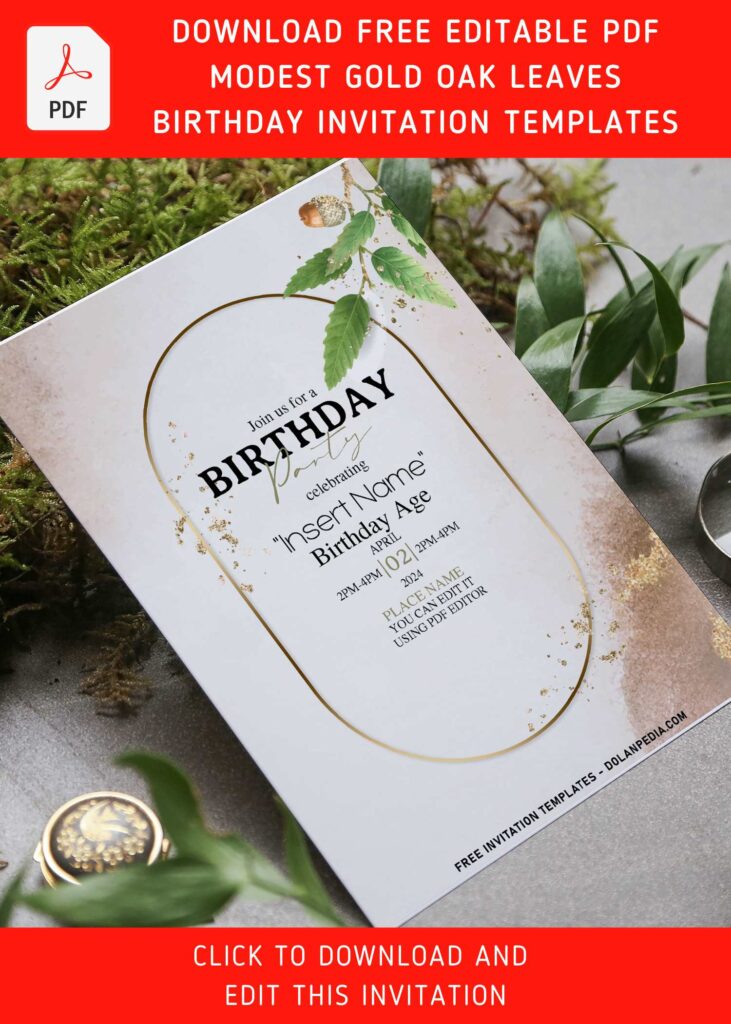 (Free Editable PDF) Sultry Gold & Greenery Apricot Birthday Invitation Templates with 