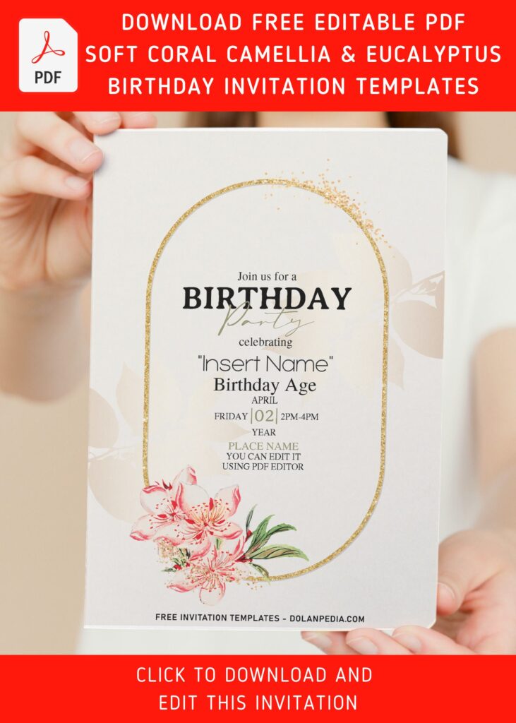 (Free Editable PDF) Classy Gold French Coralberry Invitation Templates with editable text