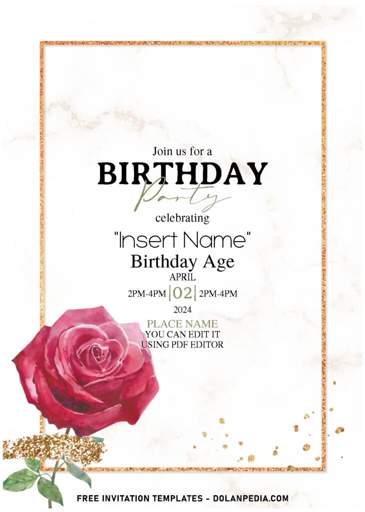 (Free Editable PDF) Spring Gold Rosebuds Birthday Invitation Templates