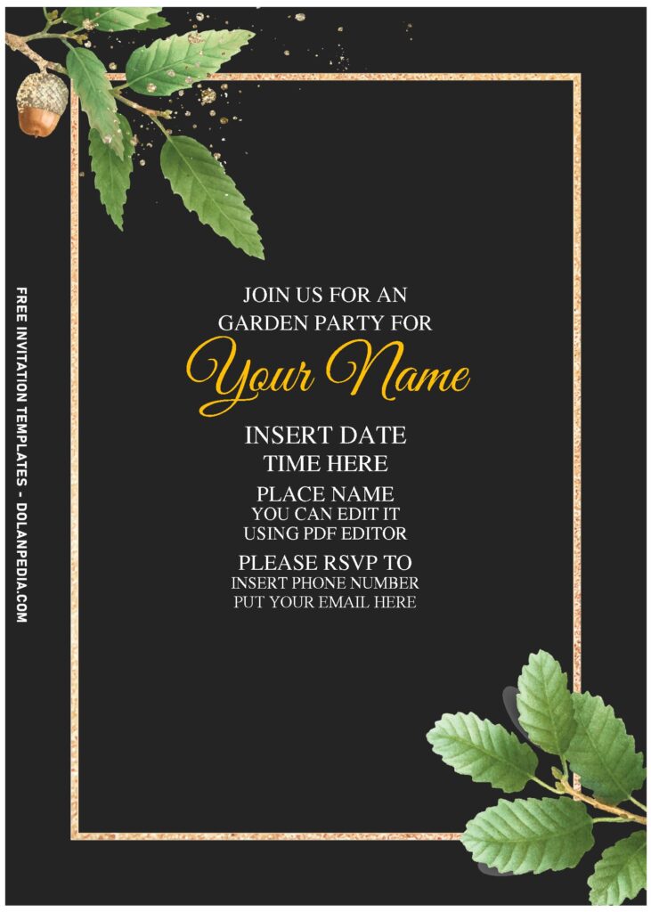 (Free Editable PDF) Moody Fall Greenery Oak Leaves Invitation Templates with elegant script