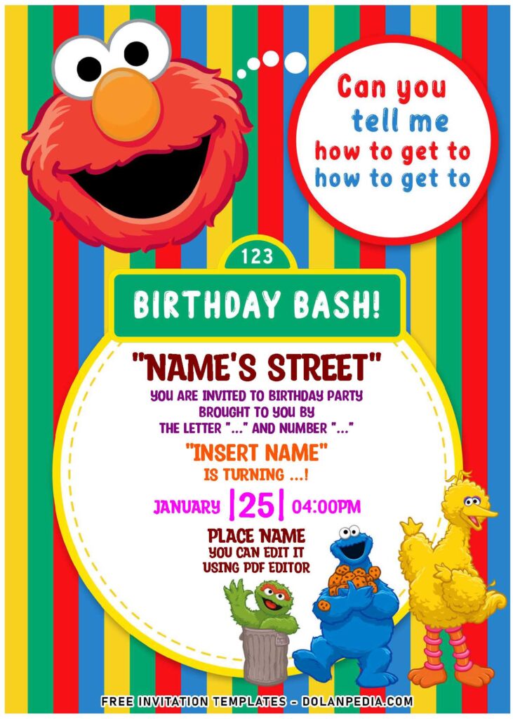(Free Editable PDF) Perfect Everyday Sesame Street Birthday Invitation Templates with cute Cookie Monster