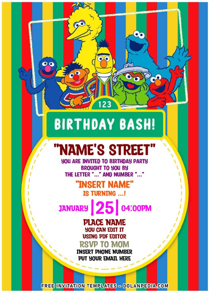 (Free Editable PDF) Perfect Everyday Sesame Street Birthday Invitation Templates with colorful text