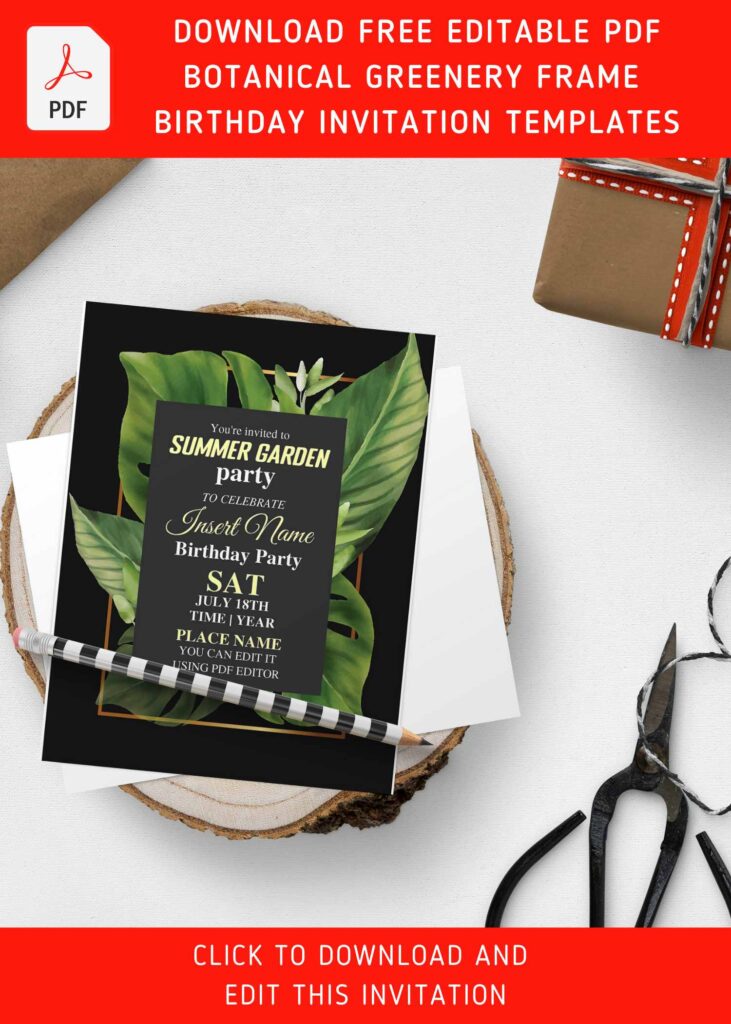 (Free Editable PDF) Classy Botanical Inspired Greenery Party Invitation Templates with pampas grass