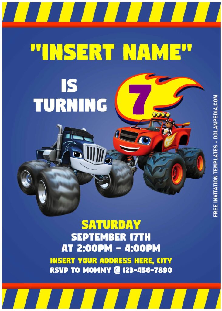 (Free Editable PDF) Racing Madness Blaze The Monster Machine Invitation Templates with Blaze and Crusher