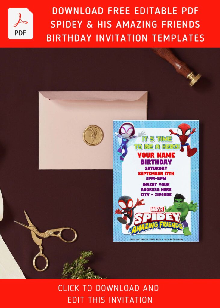 (Free Editable PDF) Go Web Go Spidey & His Amazing Friends Birthday Invitation Templates with Peter Parker spiderman