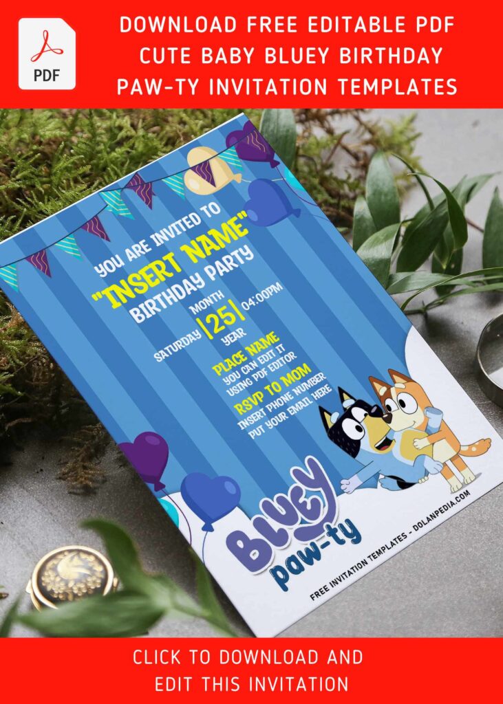(Free Editable PDF) Seriously Cute Bluey Birthday Invitation Templates with cute Bingo