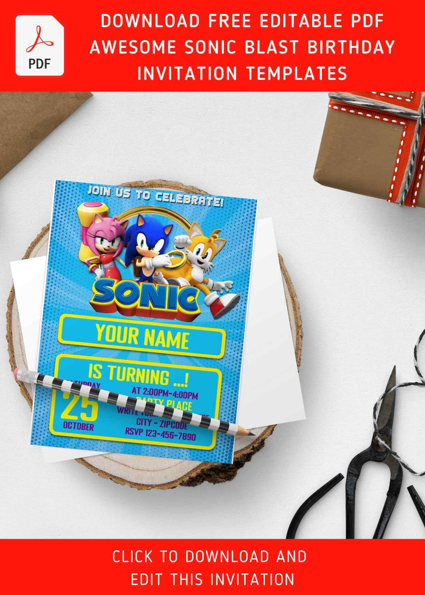 (Free Editable PDF) Sonic Comic Rush Birthday Invitation Templates ...