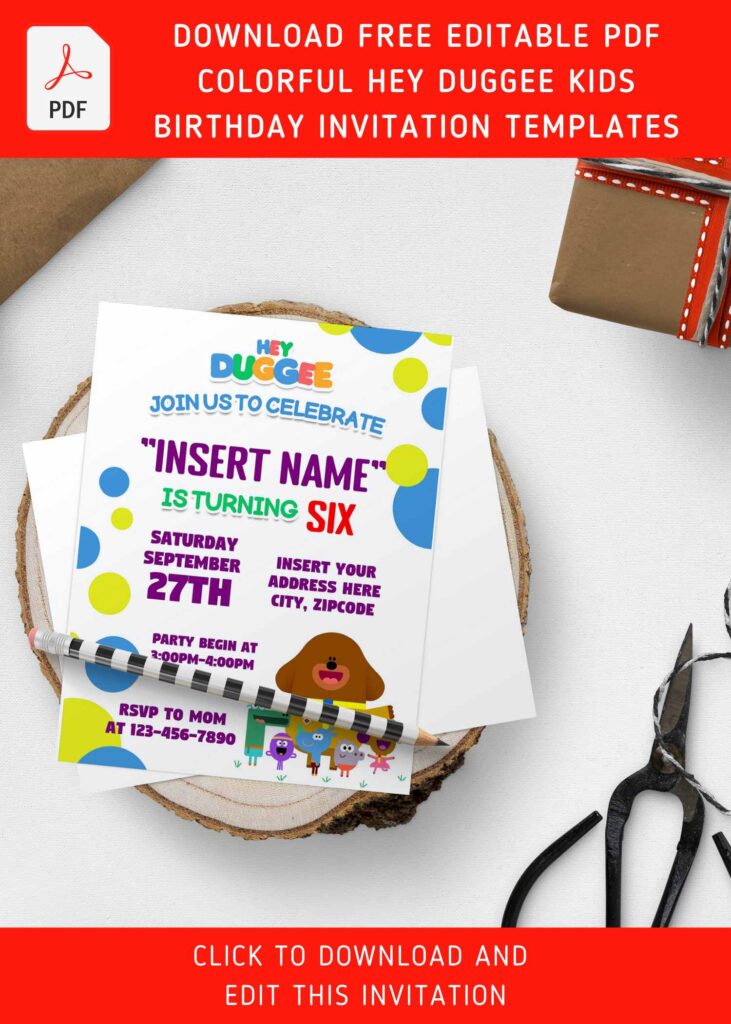(Free Editable PDF) Cheerful Hey Duggee Birthday Invitation Templates For Preschooler with adorable Duggee the dog