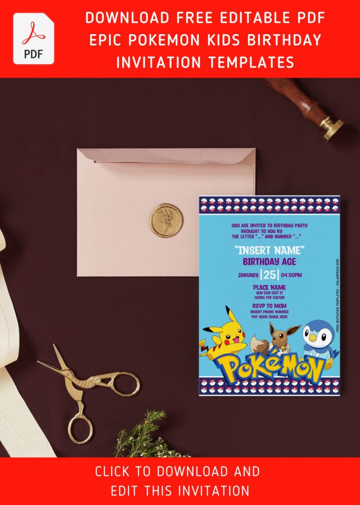 (Free Editable PDF) Super Fun Pokemon Birthday Invitation Templates For All Ages with editable text